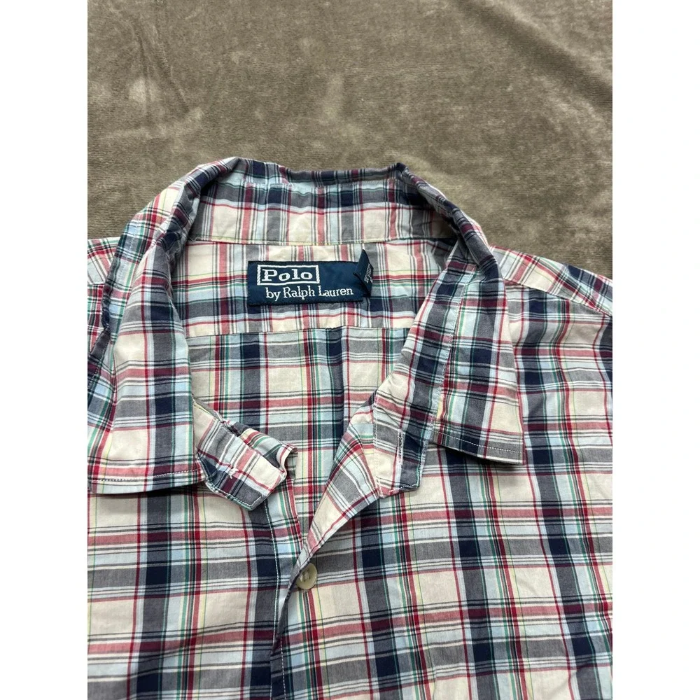 Polo Ralph Lauren‎ Mens XXL Short Sleeve Plaid Button Up Shirt Red Navy White